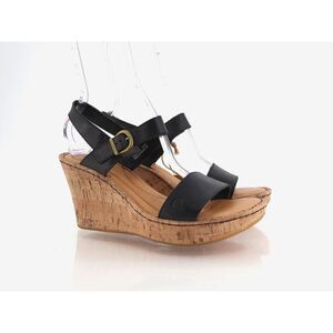 Born Lenore Platform Wedge Sandals Womens Size 10 M Black Leather Buckle Shoes